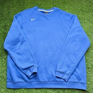 Nike Blue Crewneck Sweatshirt XXL Small Swoosh Fleece Pullover Mens